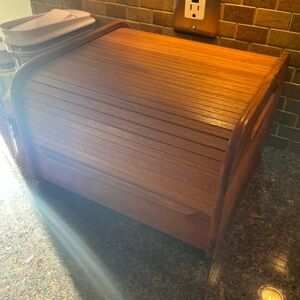 Vintage Wooden Roll-Top Bread Box